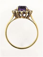 18K 3.45g Yellow Gold Amethyst Diamond Halo Dainty Simple Classic Ring Size-6.75